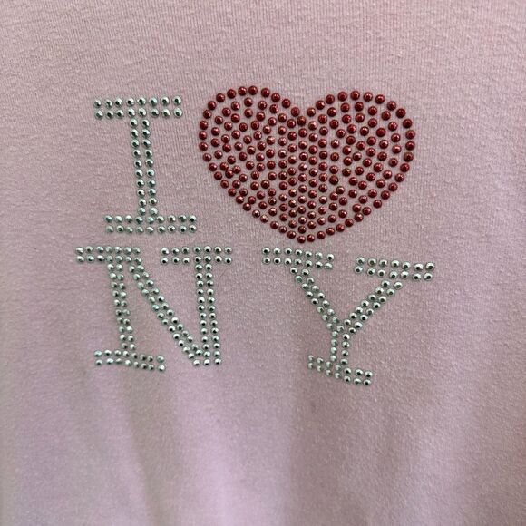 Y2K Pink Crew Neck “I ❤️ NY” Jewel Embellished Long Sleeve Tee Size L - Picture 4 of 8